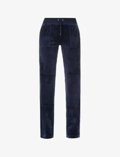 Juicy Couture Rhinestone-embellished Straight-leg High-rise Velour Jogging Bottoms