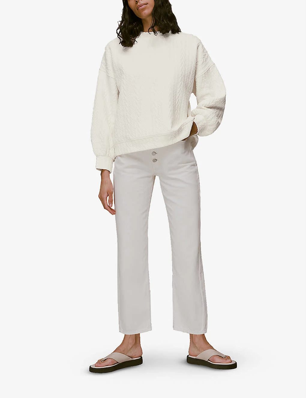 Whistles Cable-embossed Relaxed Fit Cotton Blend Sweatshirt - Image 2