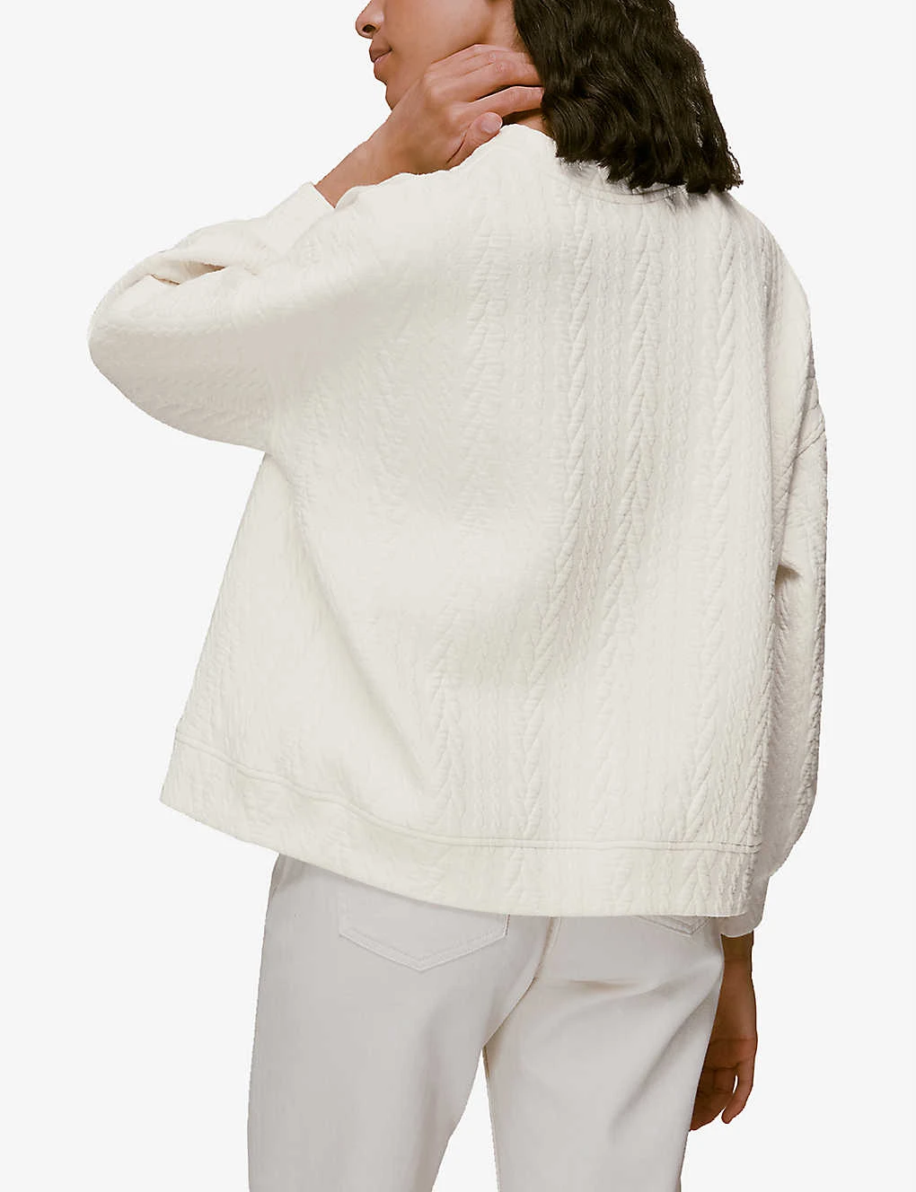 Whistles Cable-embossed Relaxed Fit Cotton Blend Sweatshirt - Image 3