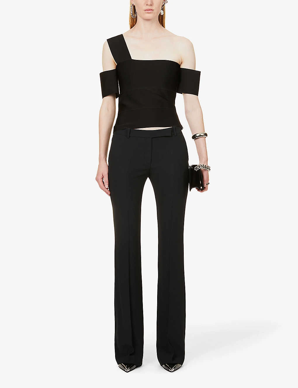 Alexander McQueen Pressed-crease Darted-back Boot-cut High-rise Crepe Trousers - Image 2