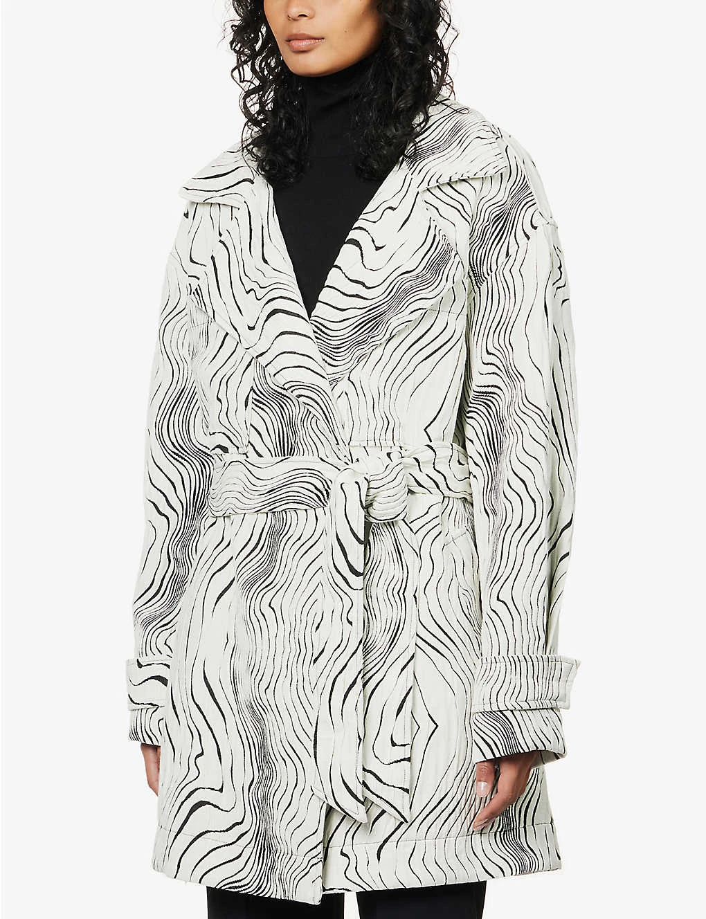 TOVE Swirl-print Self-tie Stretch-woven Coat - Image 3