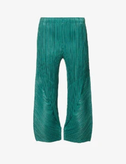 Pleated Elasticated-waist Wide-leg Mid-rise Woven Trousers