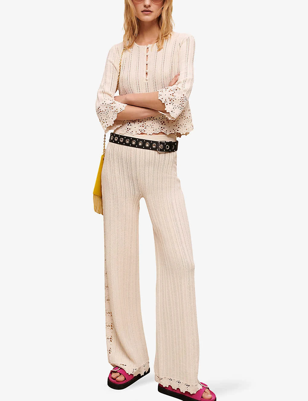 Maje Mantelly Crochet-trim Cropped Woven Jumper - Image 2