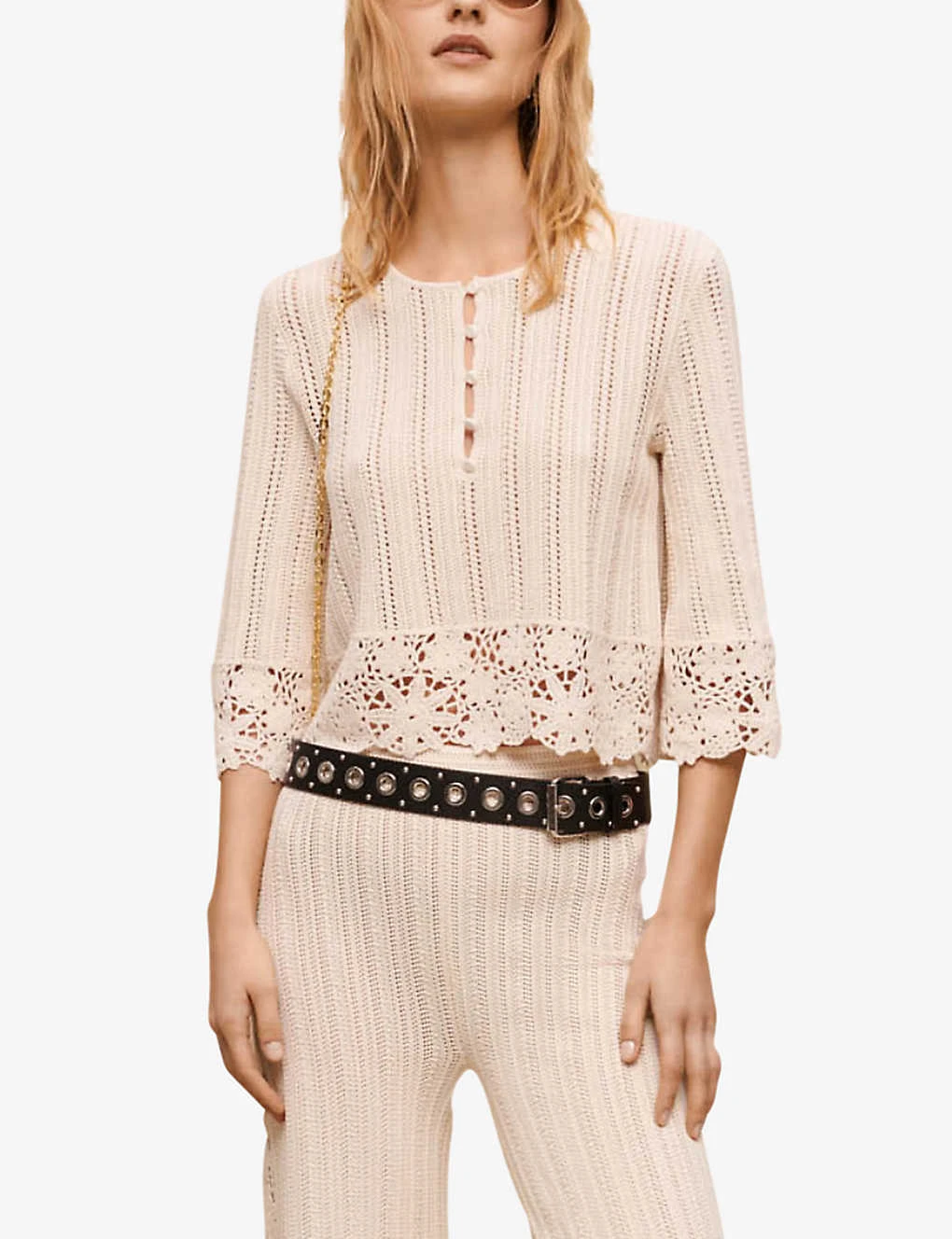 Maje Mantelly Crochet-trim Cropped Woven Jumper - Image 3