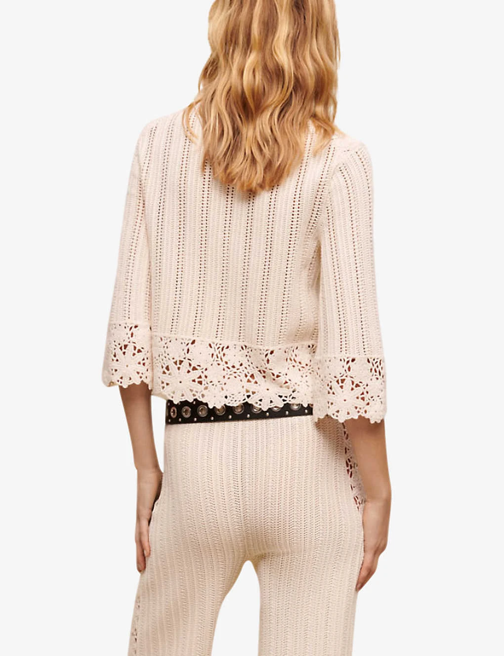 Maje Mantelly Crochet-trim Cropped Woven Jumper - Image 4