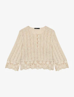 Maje Mantelly Crochet-trim Cropped Woven Jumper