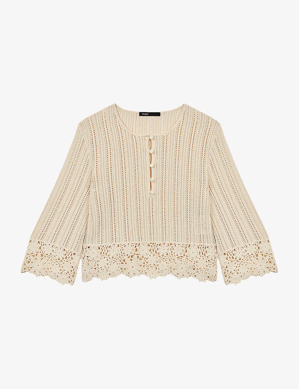 Maje Mantelly Crochet-trim Cropped Woven Jumper