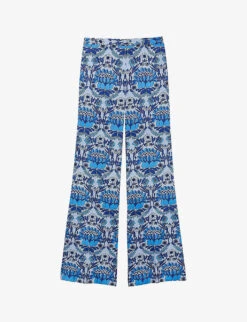 Sandro Peridot Floral-print Wide-leg Mid-rise Woven Trousers