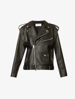 Lena Buttoned-epaulettes Leather Jacket