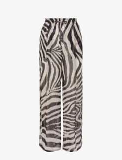 Reiss Farley Zebra-print Wide-leg High-rise Woven Beach Trousers