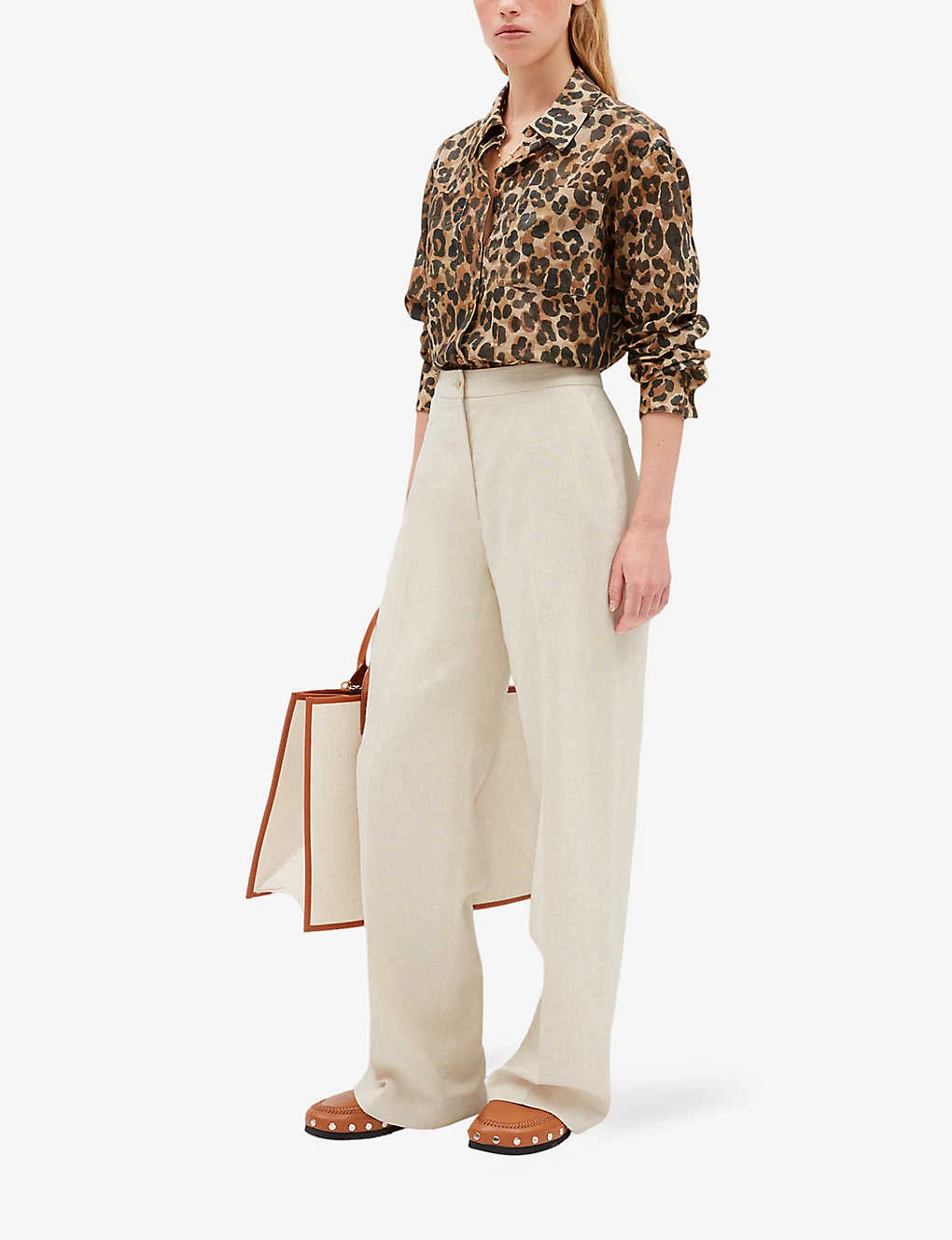 CLAUDIE PIERLOT Wide-leg Mid-rise Cotton And Linen-blend Trousers - Image 2