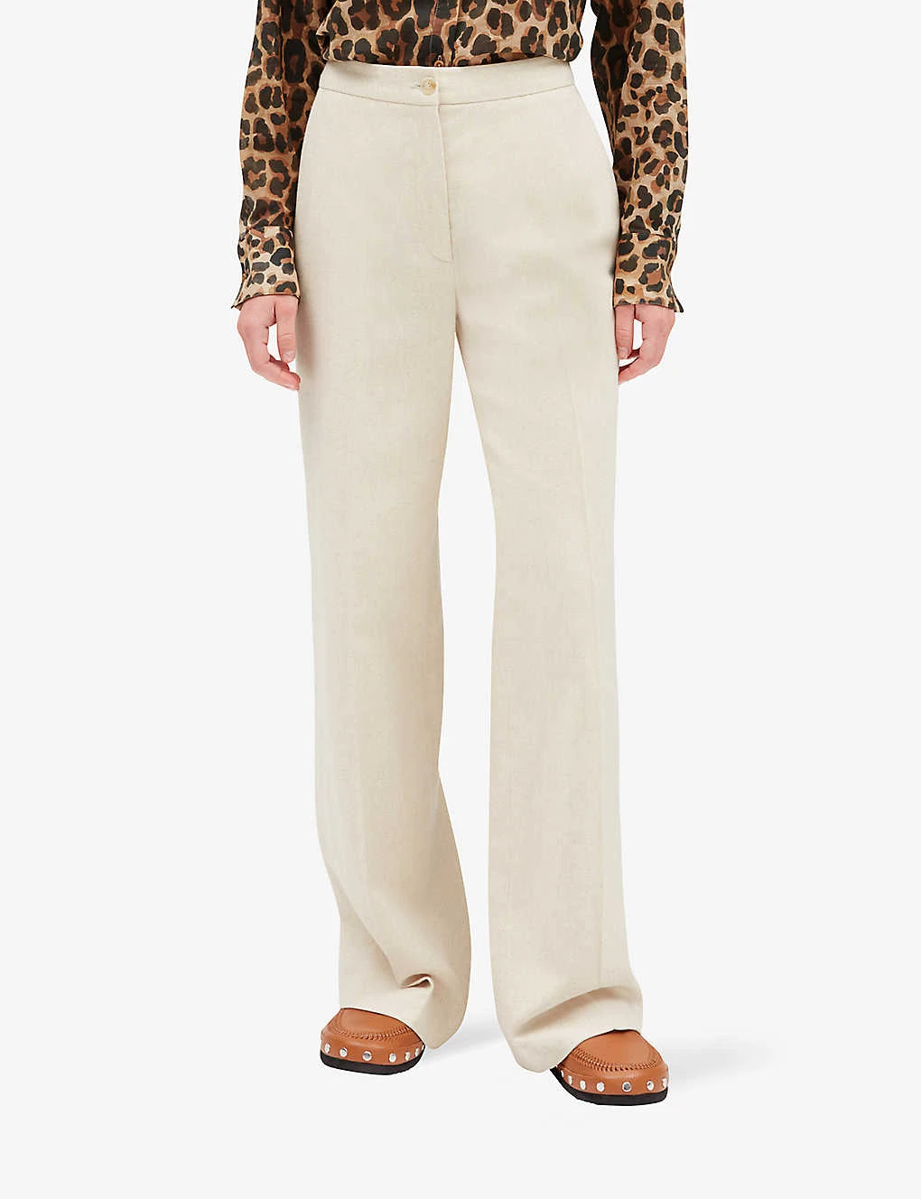 CLAUDIE PIERLOT Wide-leg Mid-rise Cotton And Linen-blend Trousers - Image 3