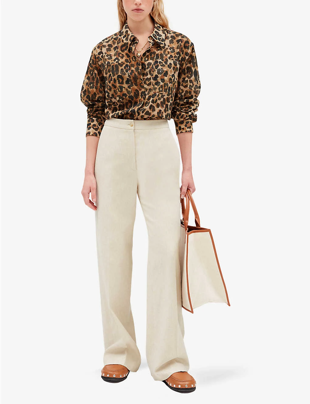 CLAUDIE PIERLOT Wide-leg Mid-rise Cotton And Linen-blend Trousers - Image 5