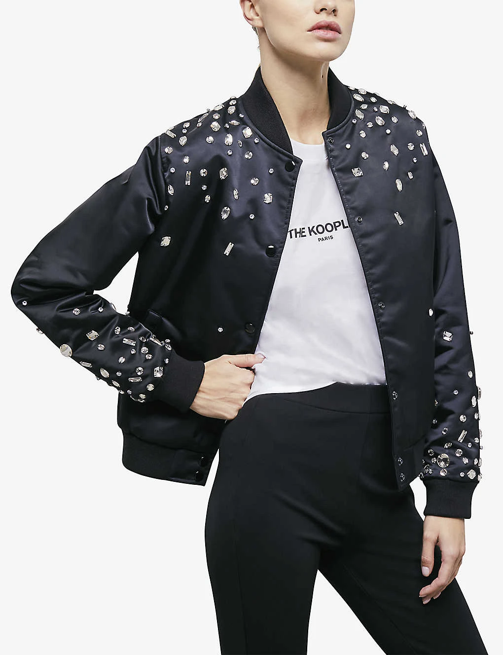 THE KOOPLES Rhinestone-embellished Satin Bomber Jacket - Image 3