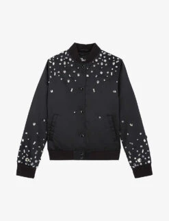 THE KOOPLES Rhinestone-embellished Satin Bomber Jacket