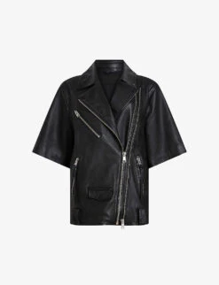 AllSaints Ripley Short-sleeve Leather Biker Jacket
