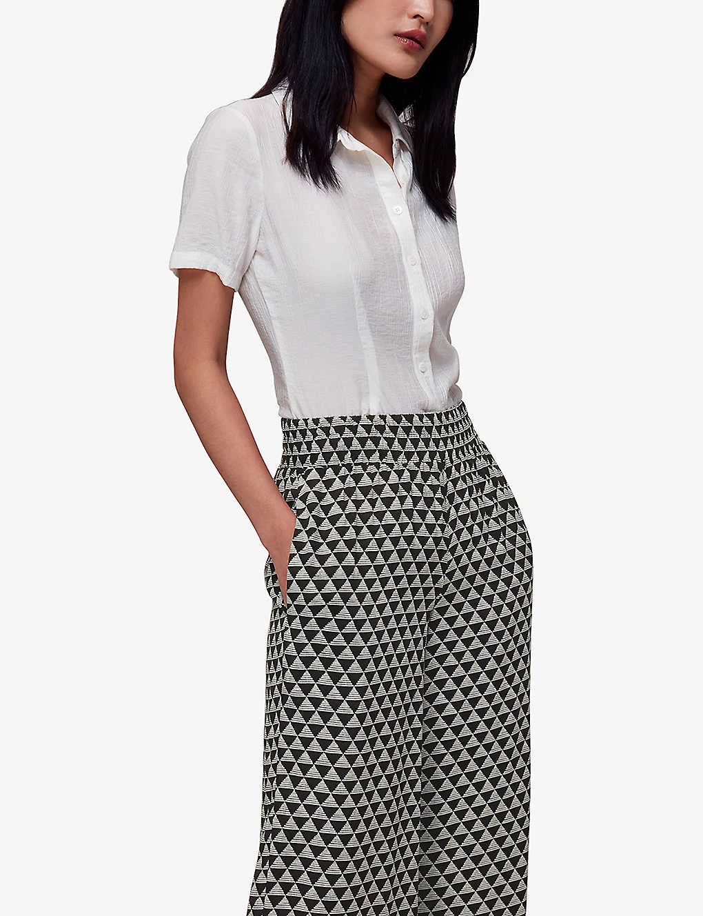 Whistles Checkerboard-pattern Wide-leg High-rise Woven Trousers - Image 3