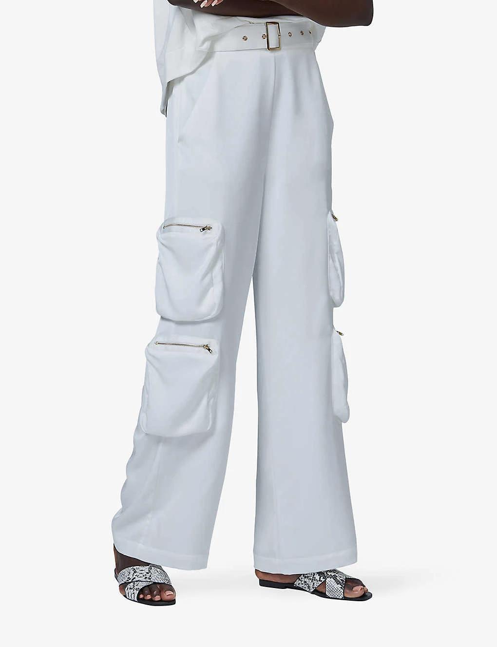 Patch-pocket Belted Wide-leg Woven Cargo Trousers - Image 5
