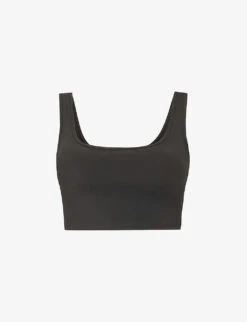 Square-neck Padded Stretch-woven Bra