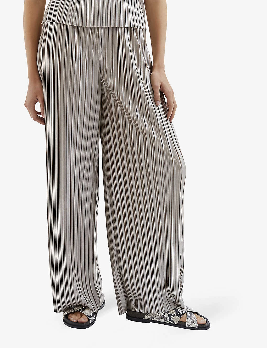 Ikks Metallic-pleated Wide-leg Mid-rise Recycled-polyester Trousers - Image 3