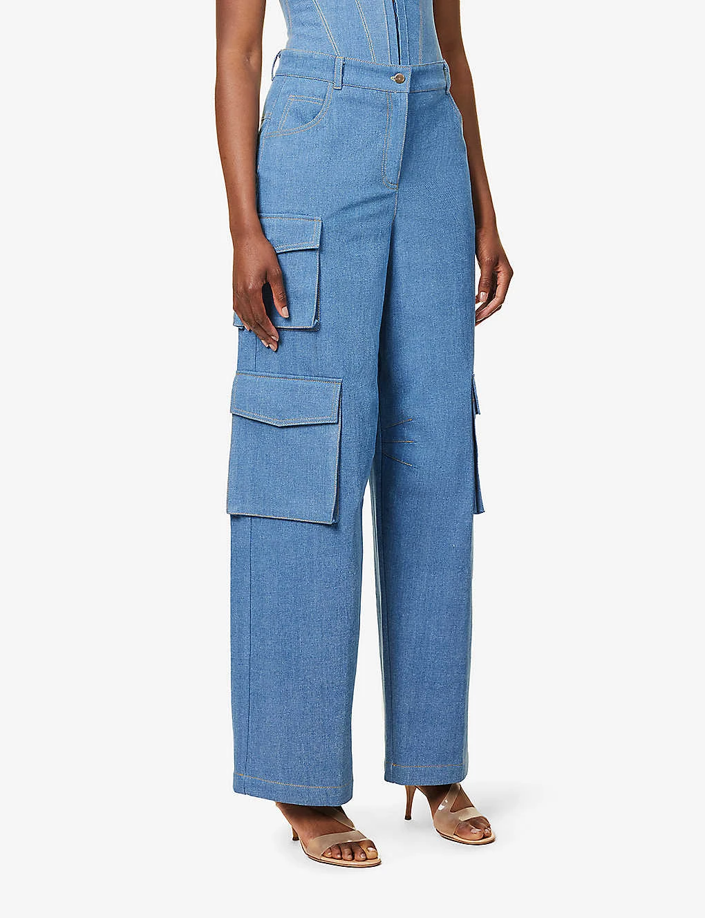 Contrast-stitch Straight-leg High-rise Denim Trousers - Image 3