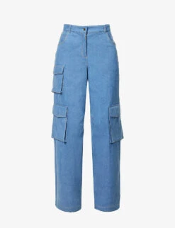Contrast-stitch Straight-leg High-rise Denim Trousers