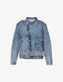 MOSCHINO Collared Faded-wash Denim Jacket