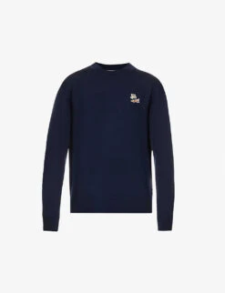 Brand-appliqué Ribbed-trim Wool-knit Jumper
