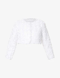 ROTATE Birger Christensen 3D-floral Cropped Woven Jacket