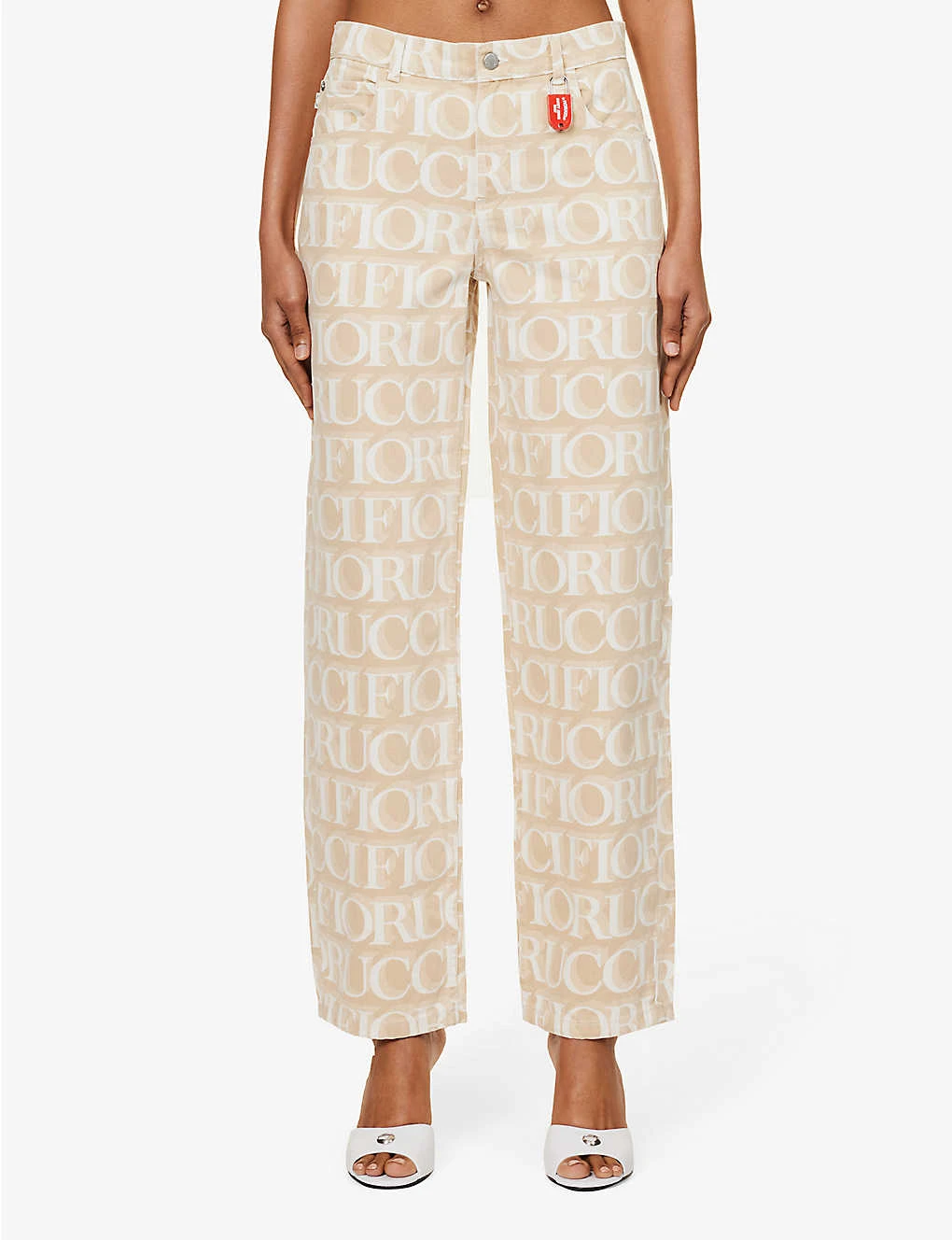 FIORUCCI Monogram-pattern Brand-patch Wide-leg Mid-rise Organic-denim Jeans - Image 3