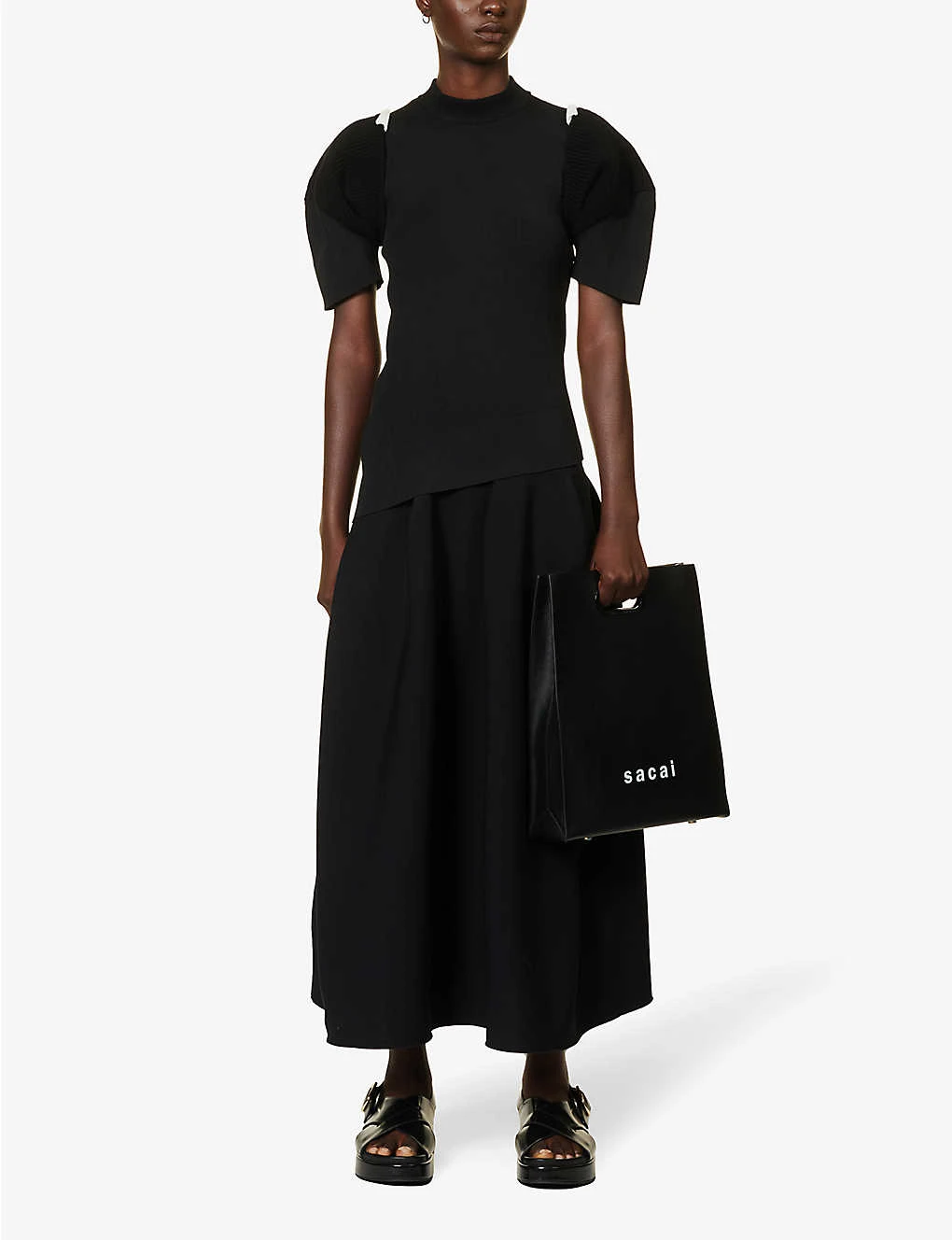 Sacai Cut-out Asymmetric-hem Knitted Top - Image 2