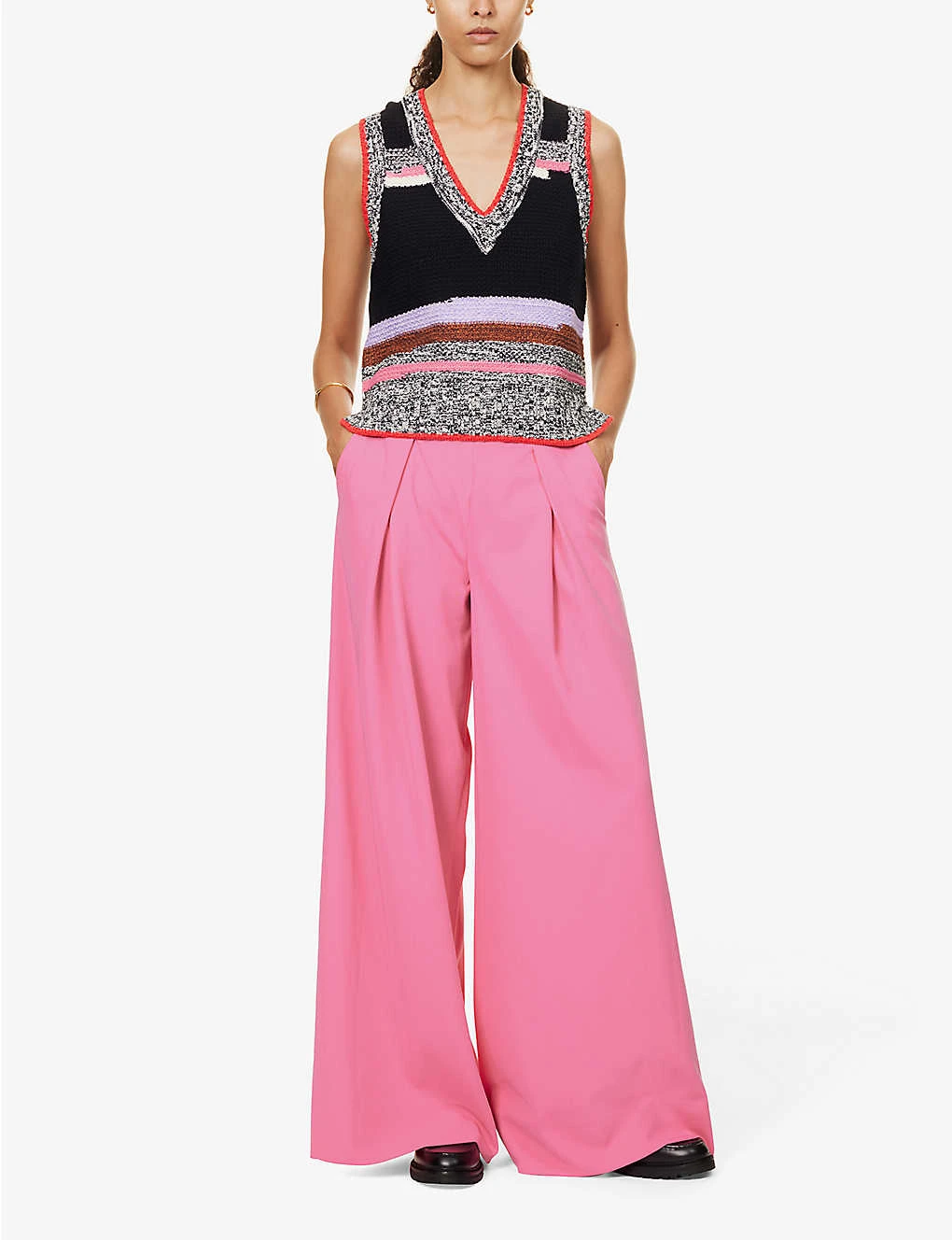 ME AND EM Pressed-pleat Wide-leg High-rise Stretch-woven Trousers - Image 2