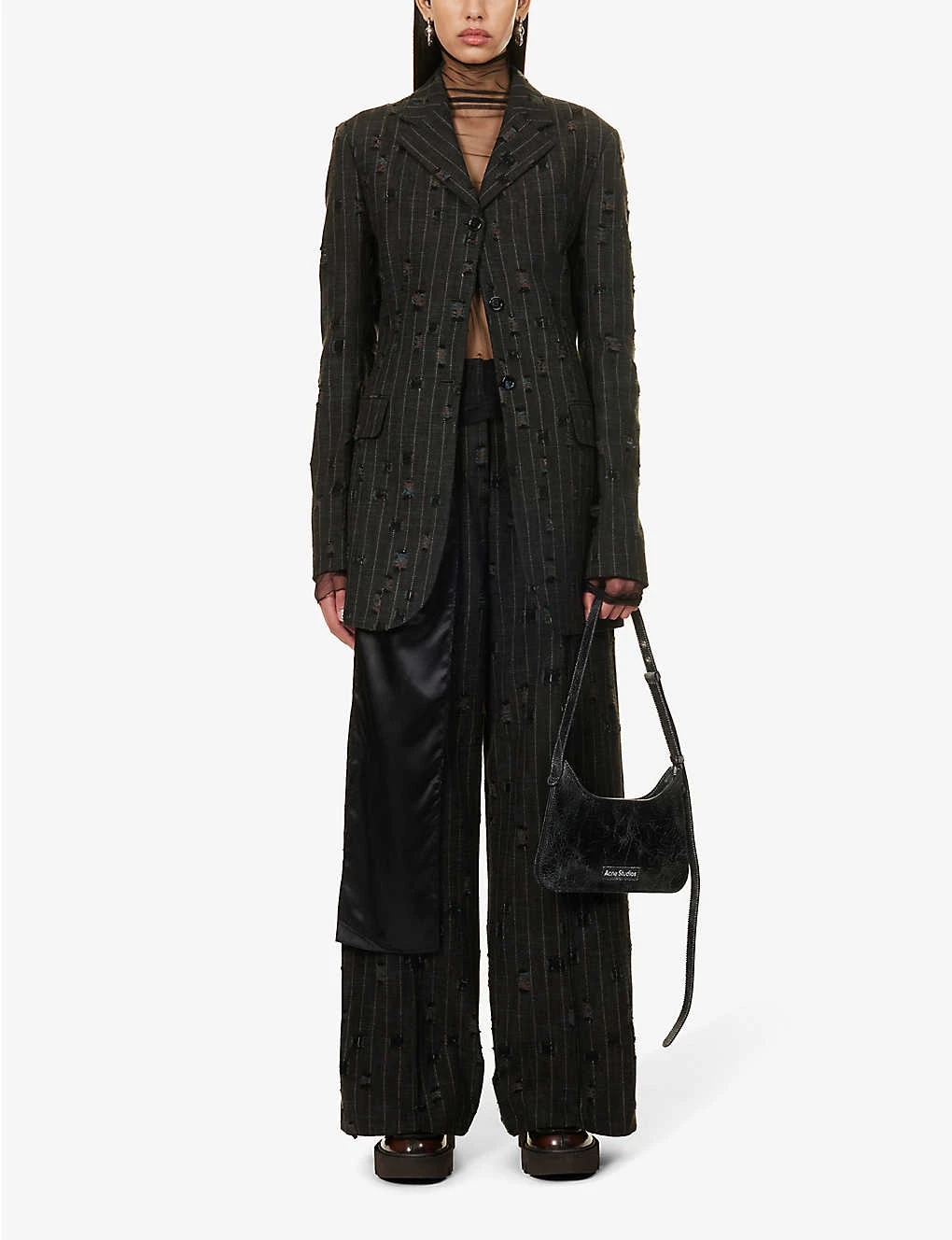 Acne Studios Pinstriped Frayed-patch Cotton And Wool-blend Blazer - Image 2