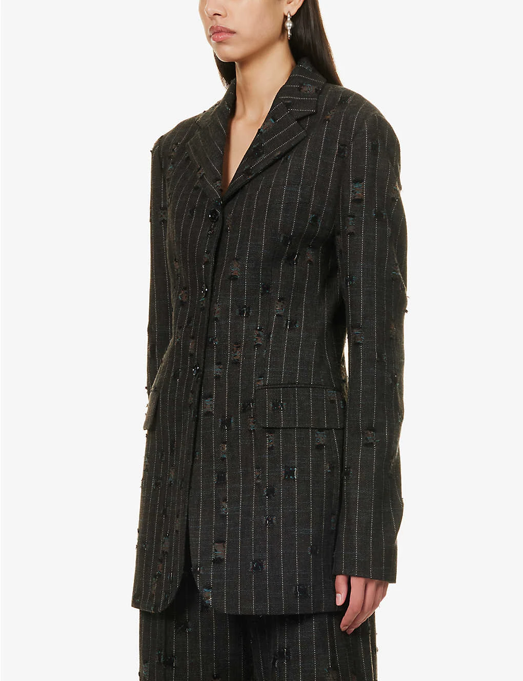 Acne Studios Pinstriped Frayed-patch Cotton And Wool-blend Blazer - Image 3
