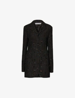 Acne Studios Pinstriped Frayed-patch Cotton And Wool-blend Blazer