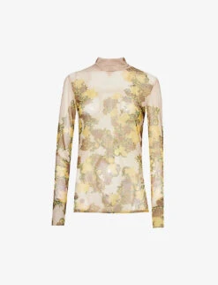 Dries Van Noten Floral-print Semi-sheer Mesh Top