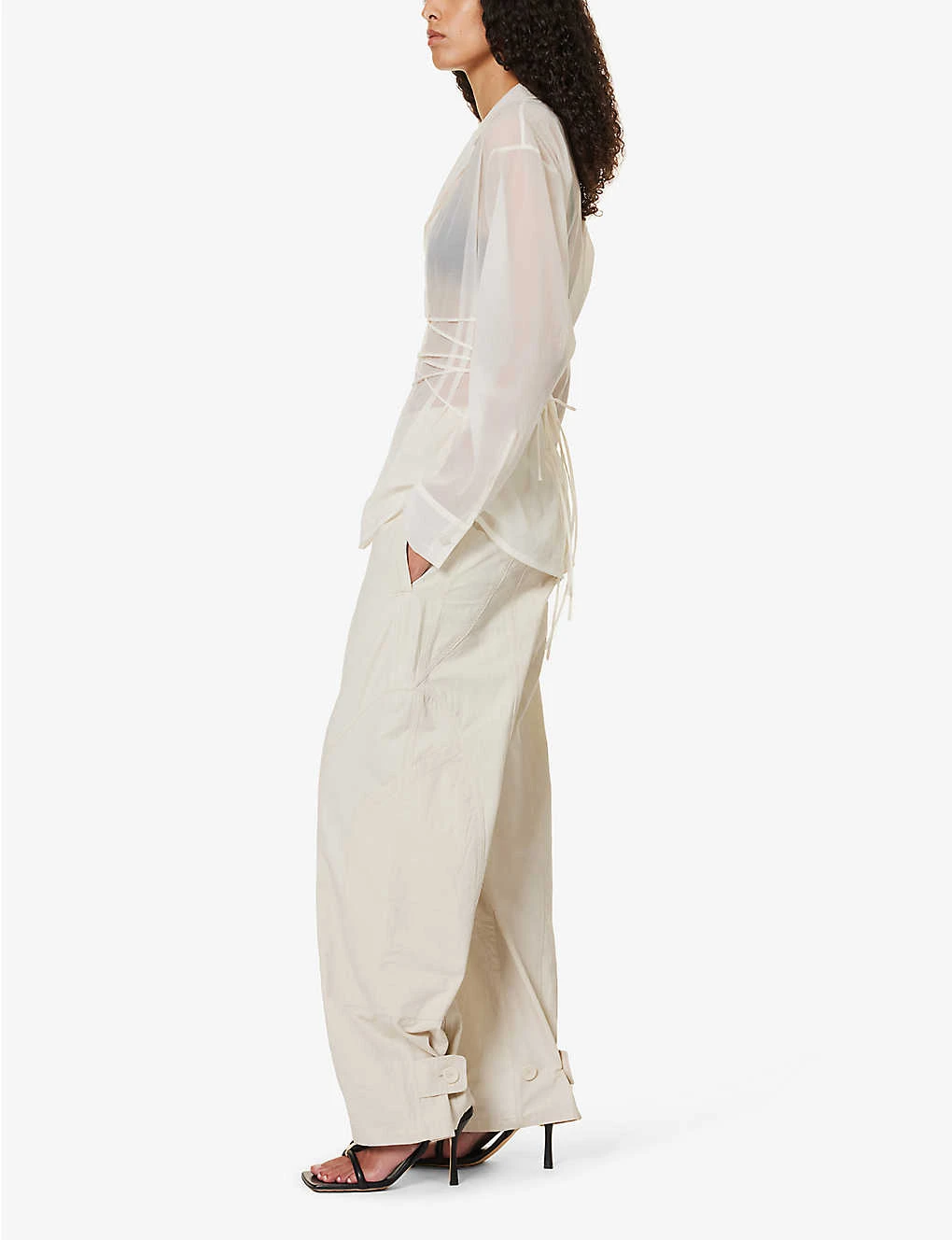 Cocosolo Wide-leg Mid-rise Cotton Trousers - Image 2