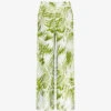 Palm-print Wide-leg High-rise Crepe-woven Trousers