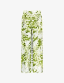 Palm-print Wide-leg High-rise Crepe-woven Trousers