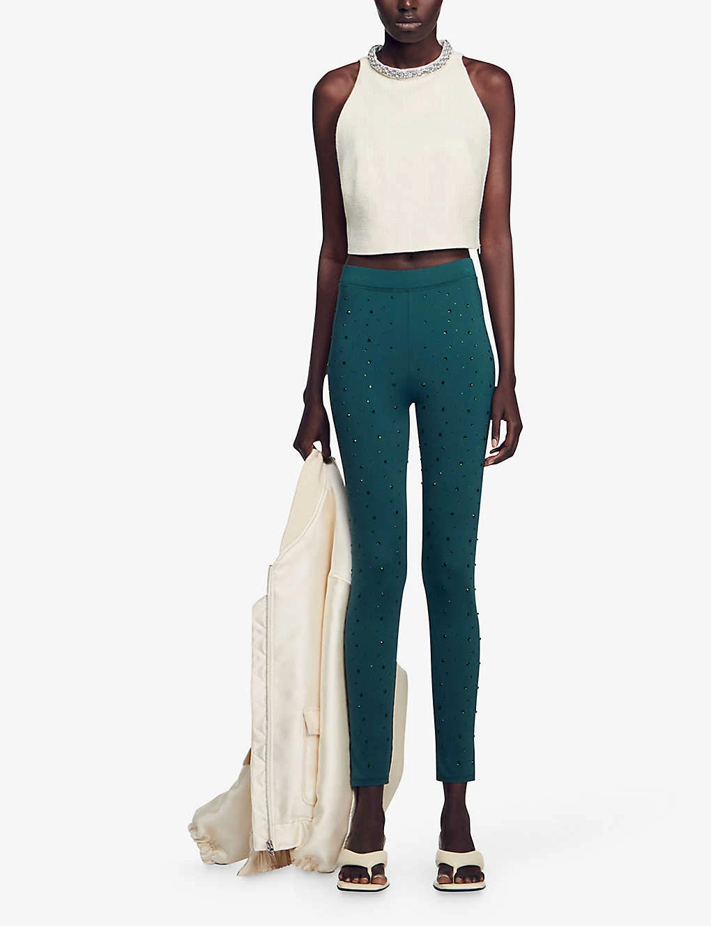 Sandro Clotilde High-rise Rhinestone-embellished Stretch-woven Trousers - Image 2