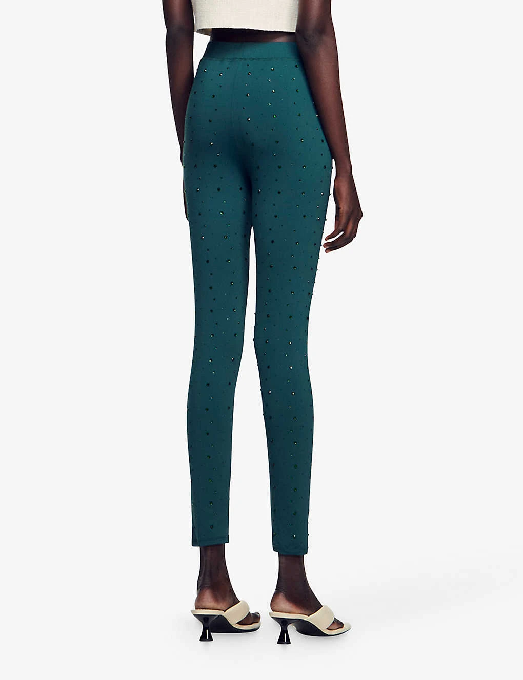 Sandro Clotilde High-rise Rhinestone-embellished Stretch-woven Trousers - Image 4