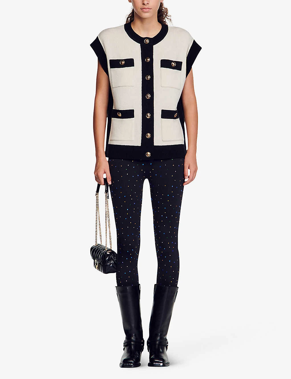 Sandro Lunea Contrast-panel Sleeveless Wool Cardigan - Image 2