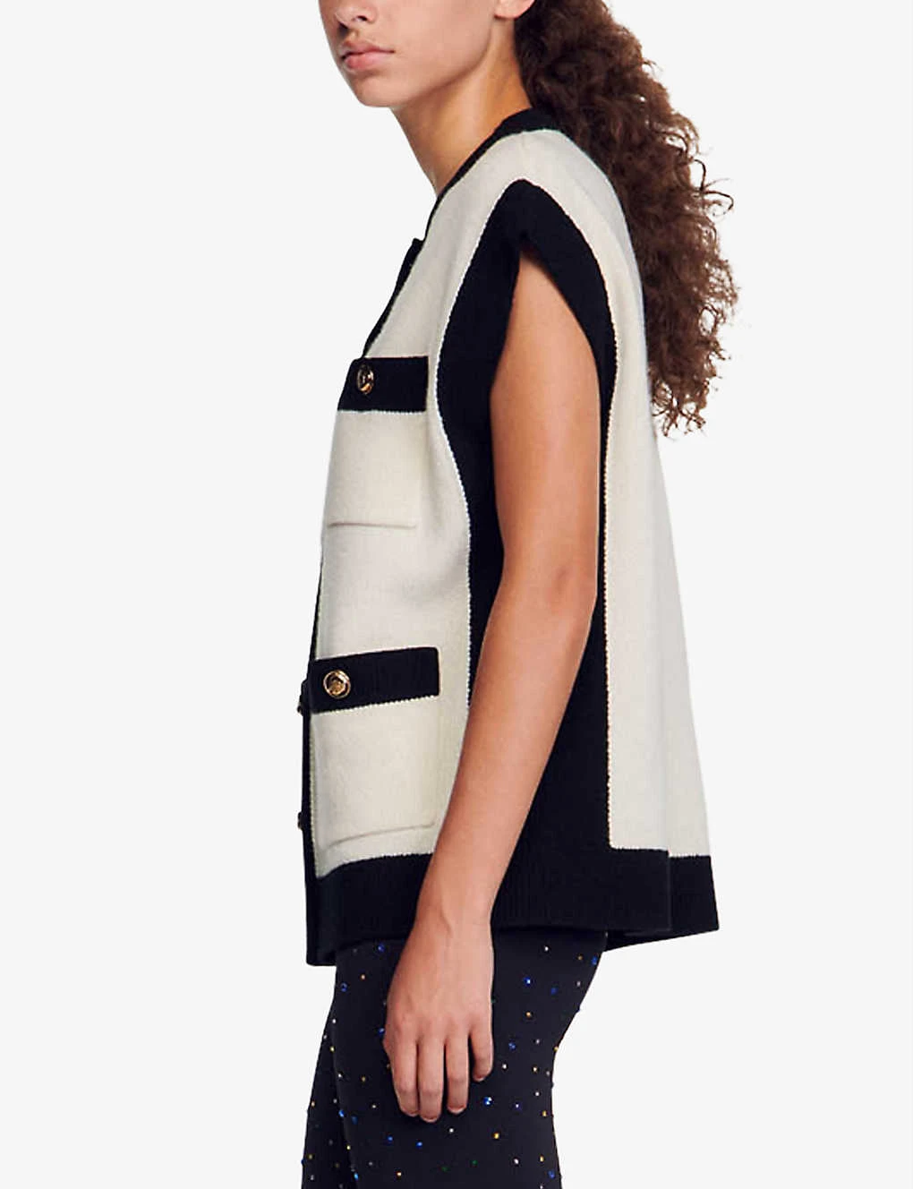 Sandro Lunea Contrast-panel Sleeveless Wool Cardigan - Image 3