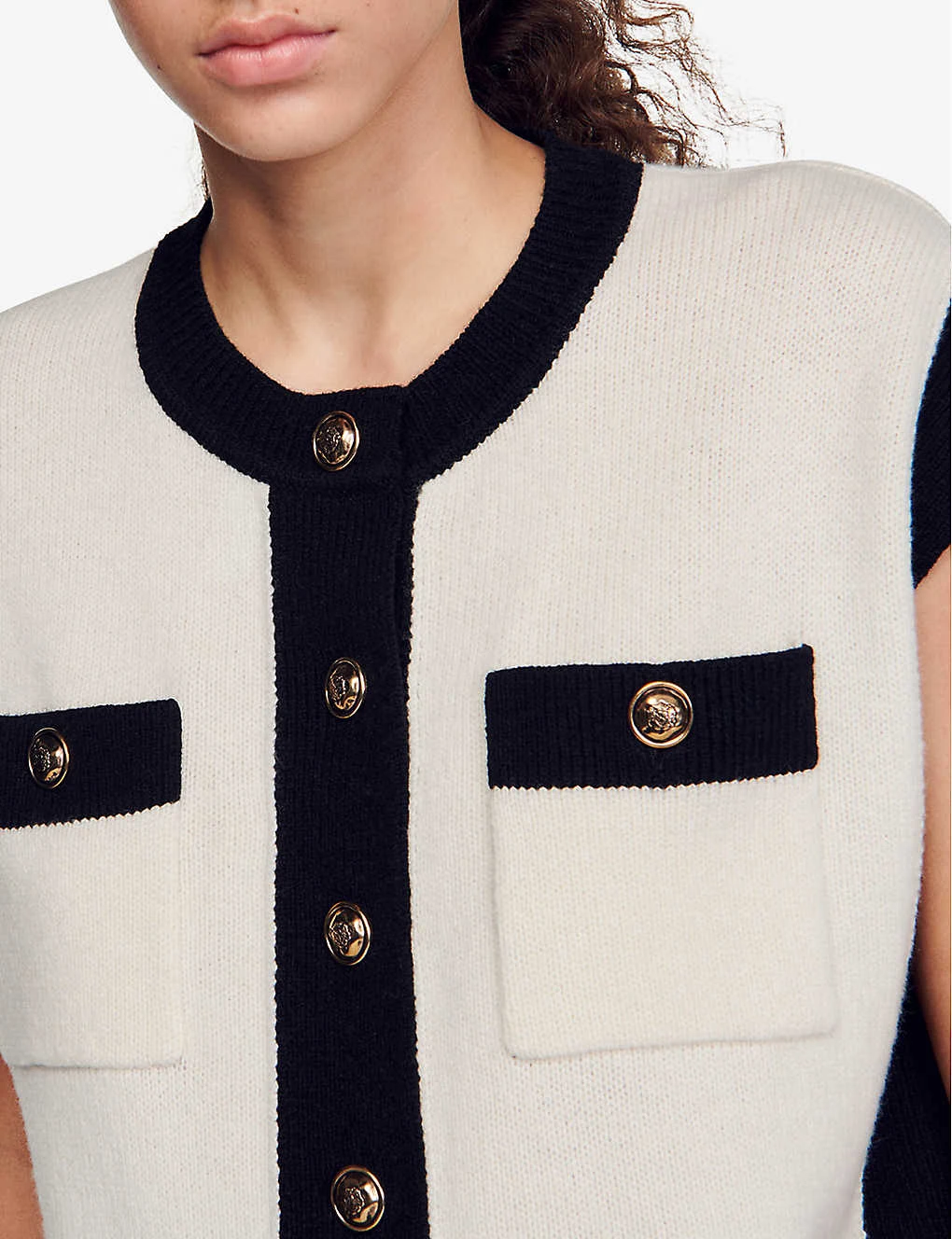 Sandro Lunea Contrast-panel Sleeveless Wool Cardigan - Image 5
